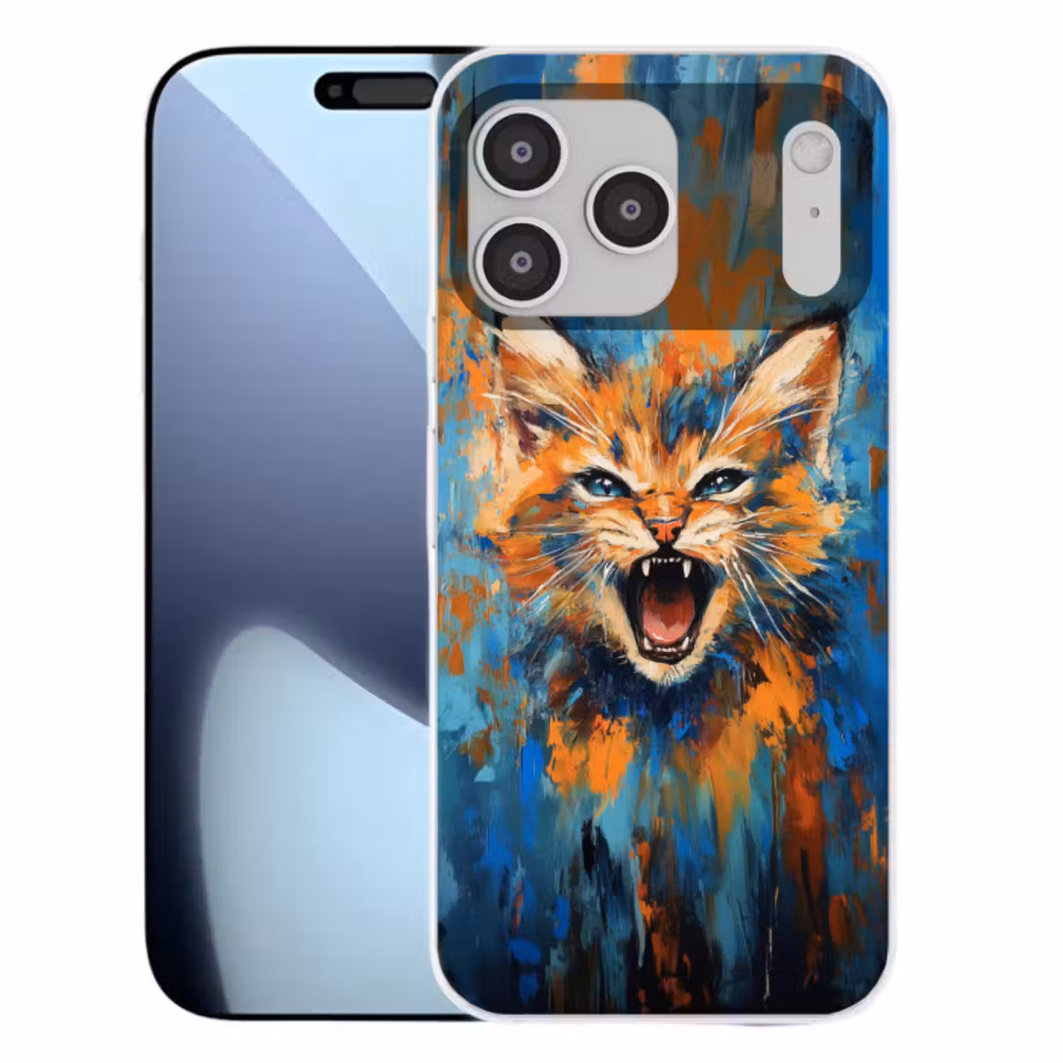 Telefoonhoesje Softcase - Kat - Kleurrijk - Oranje - Blauw