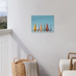 Strandparasols - Blauwe lucht - Kleurrijk tuinposter los doek klein -sfeer8