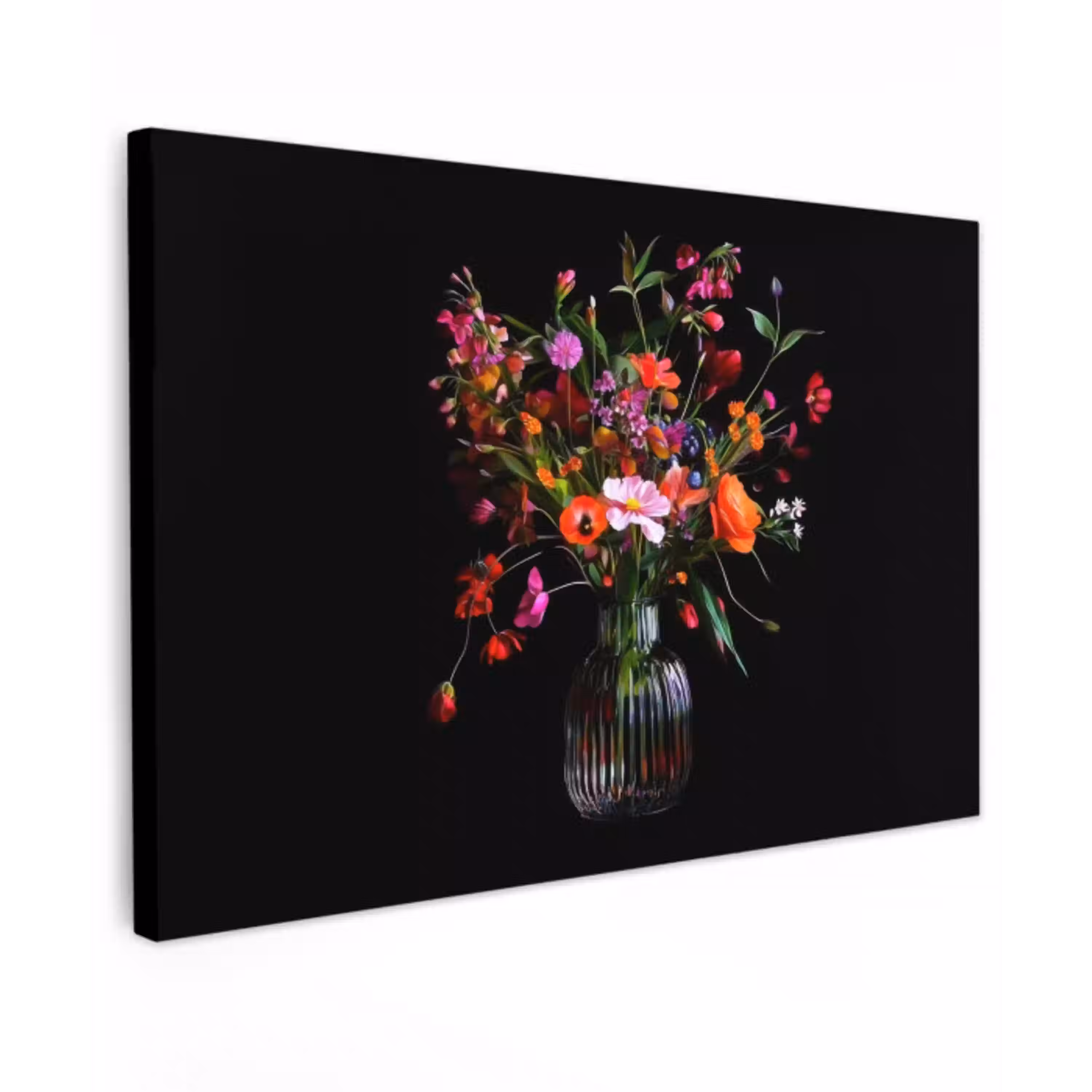 Boeket - Veldbloemen - Vaas Tuinposter op houten frame 2 cm dik klein -3d