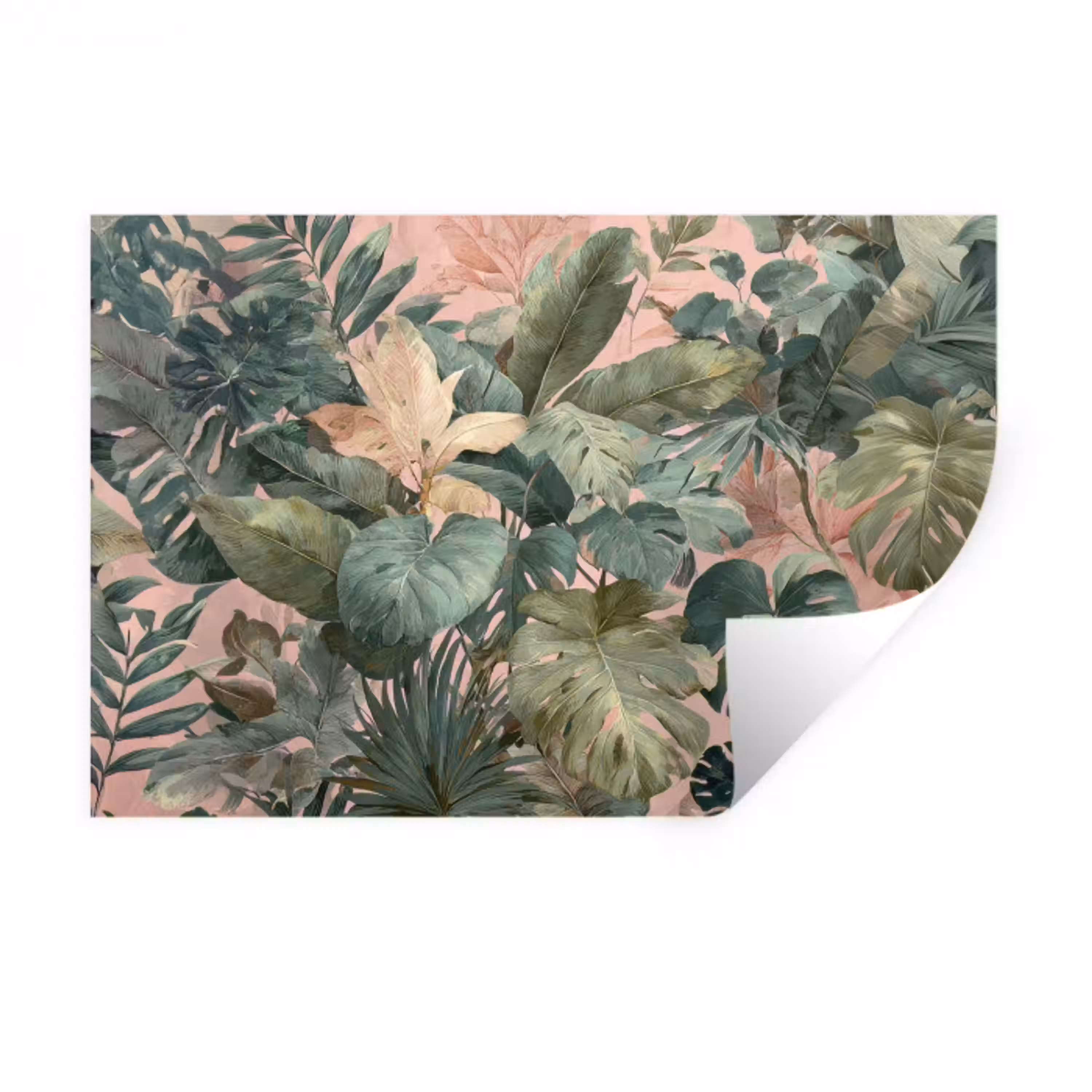 Compositie van bladeren - Groen - Roze Muursticker klein -3d