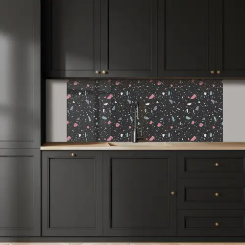 Terrazzo - Patroon - Zwart - Zacht keuken achterwand 2 middel 871 -sfeer1