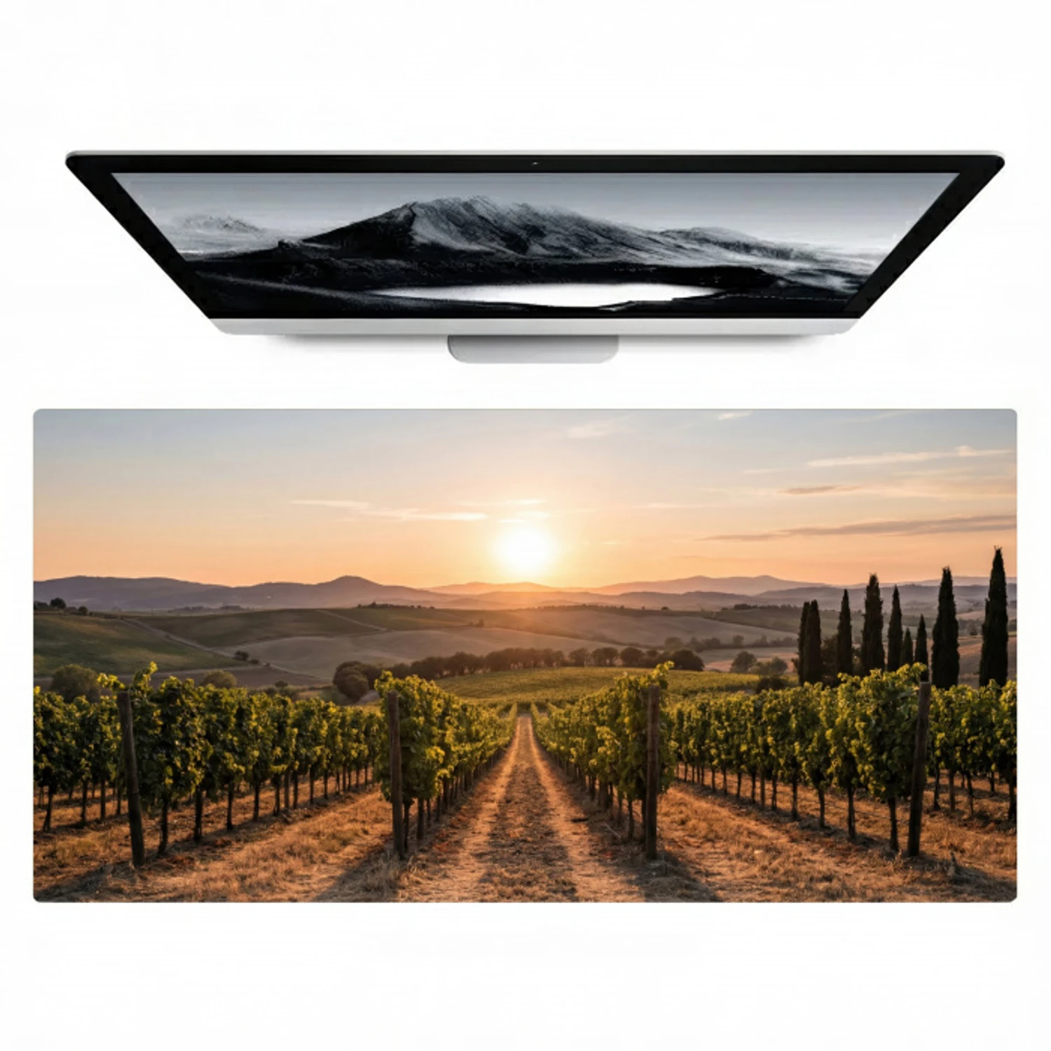 Wijngaard - Zonsondergang - Landschap Muismat XXL klein -zzz3d