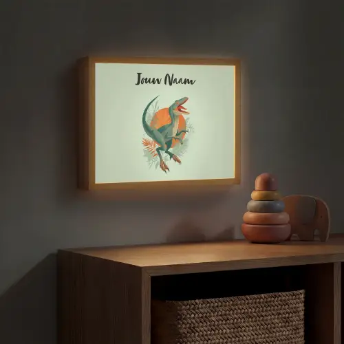 Dino - Bladeren - Grafisch - Groen Light Box met batterij (Wandlamp kind) middel -sfeer5_kind