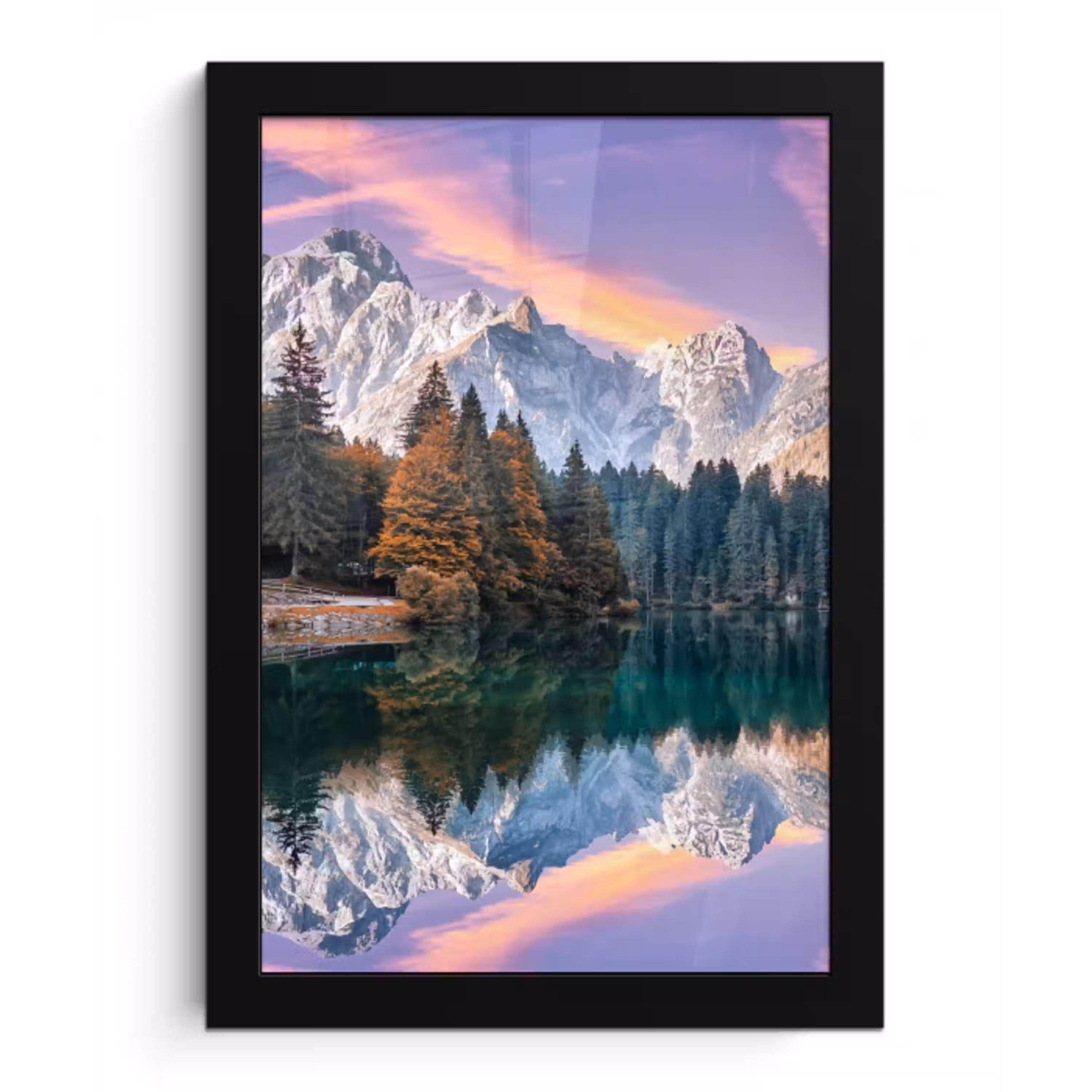 Bergen - Bos - Water - Lucht - Roze - Paars fotolijst zwart zonder passe partout klein -3d