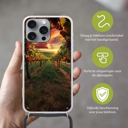 Wijngaard - Druiven - Zonsondergang Hoesje iPhone 16 Pro Max met koord klein -sfeer2_NL