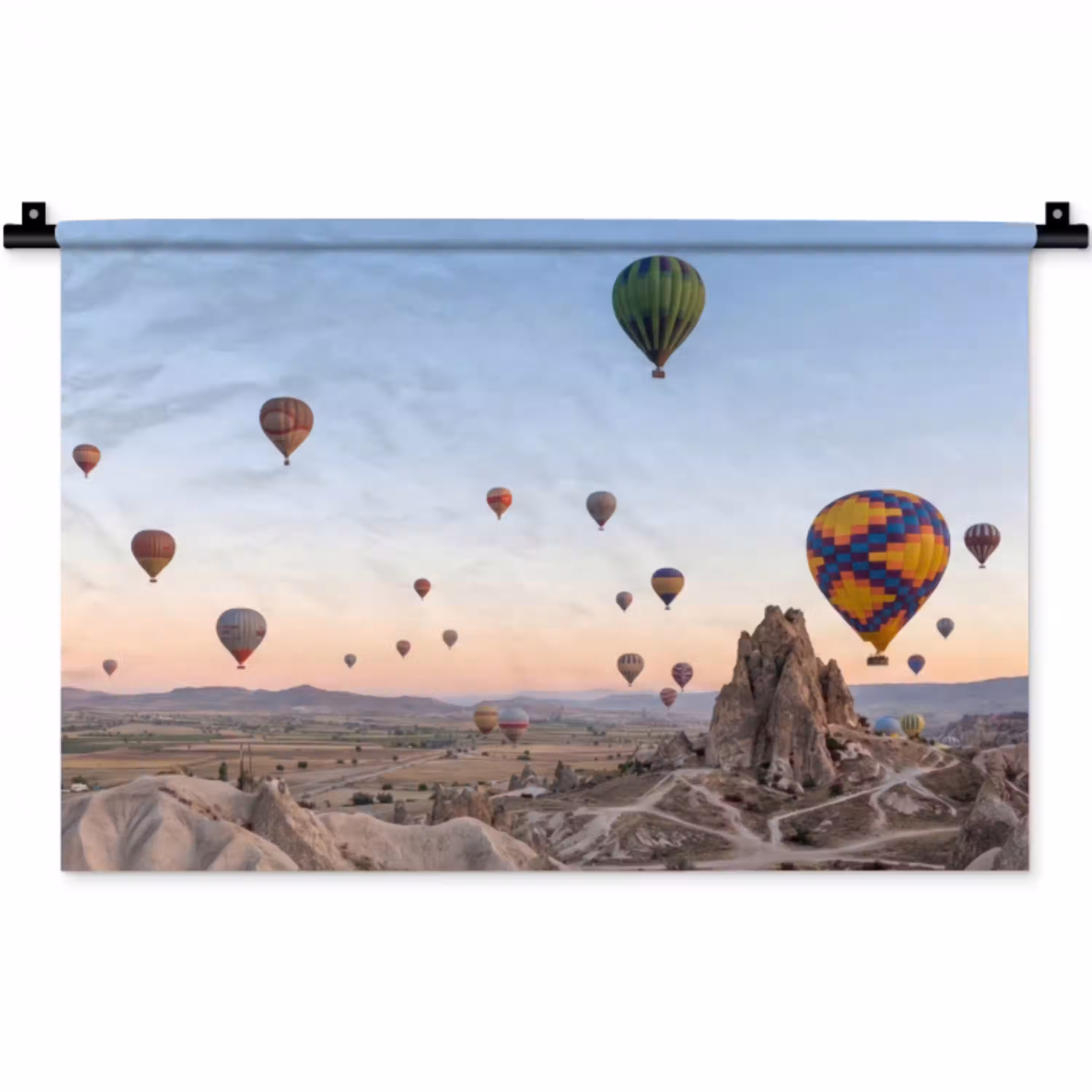 Luchtballonnen - Rotsen - Zonsopgang Wandkleed katoen klein -zz3d