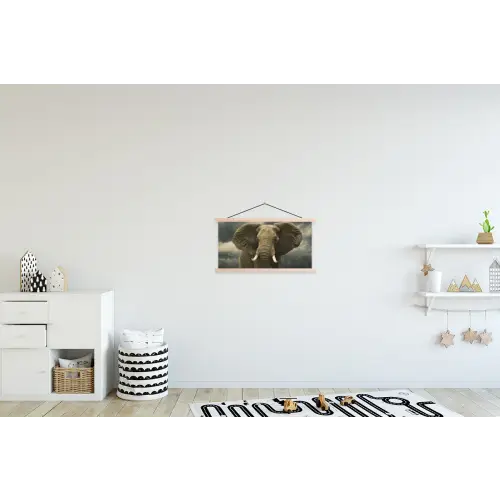 Afrikaanse olifant tegen de donkere wolken textielposter latten blank klein -kinderkamer