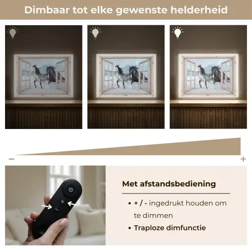 Doorkijk - Paarden - Winter - Dieren - Natuur - Wit Light Box met batterij (Wandlamp) middel -USP_dimbaarNL