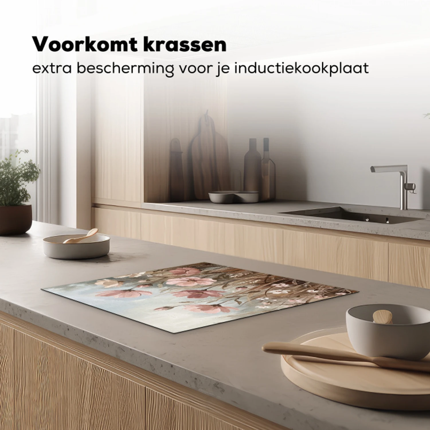 Bloemen - Botanisch - Schilderij - Pastel - Rustiek Inductie beschermer vinyl 3mm middel -sfeer1