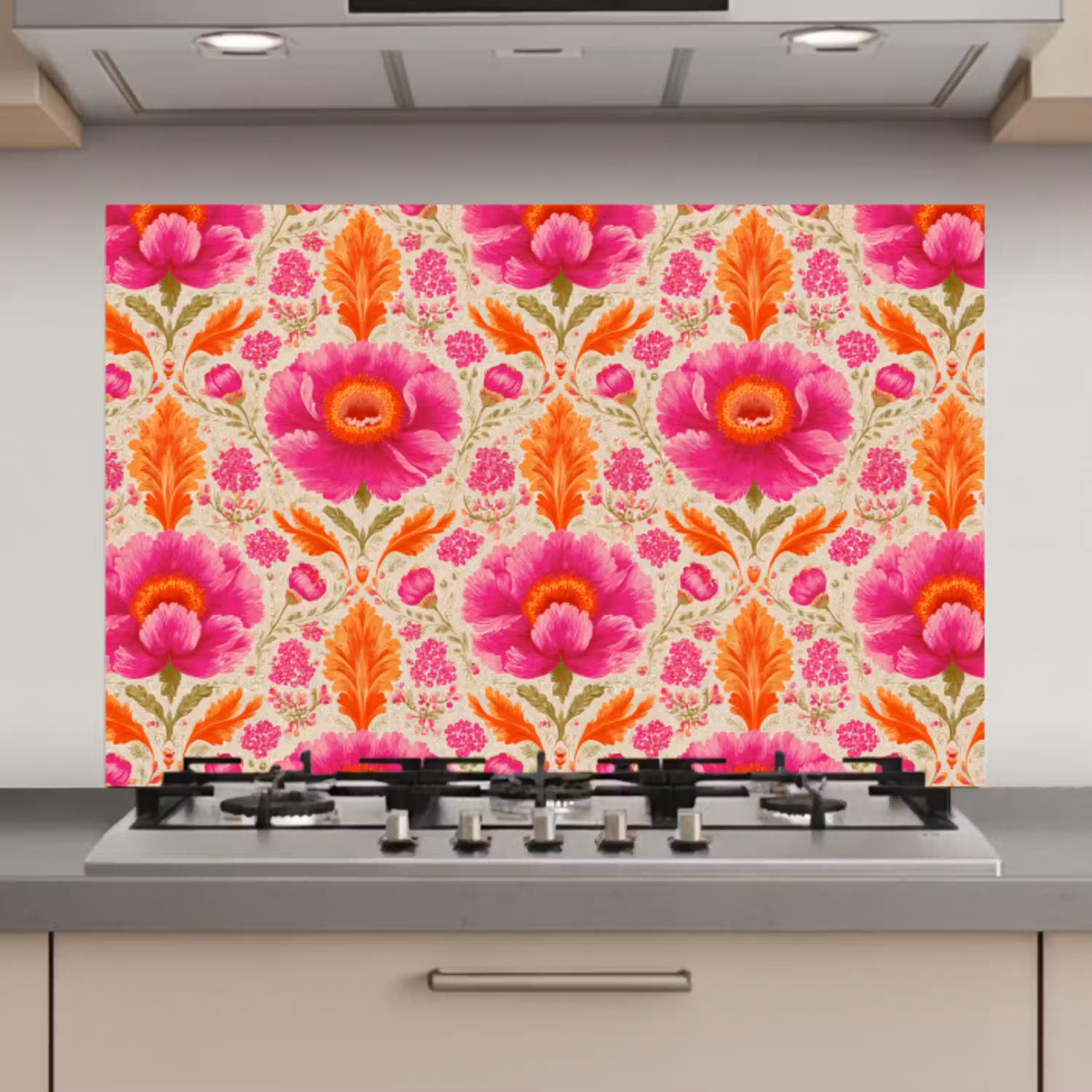 Bloemen - Barok - Roze - Oranje keuken achterwand spatscherm klein 900 -3d_website