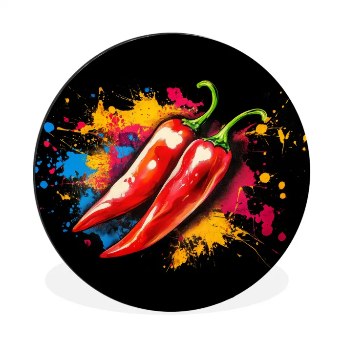Peper - Graffiti - Verf - Abstract - Modern - Kleurrijk Wandcirkel aluminium klein -3d