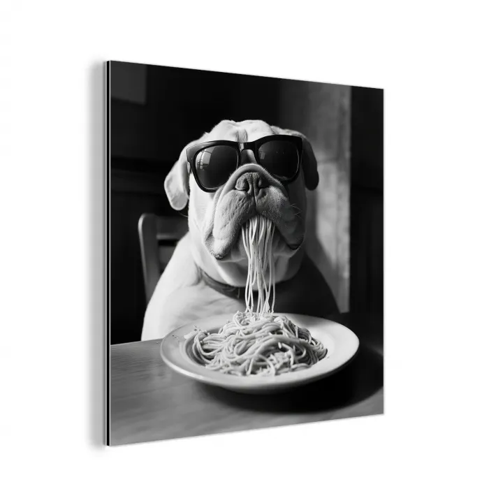 Hond - Bulldog - Pasta - Bril - Stoer - Dieren aluminium wit klein -3d