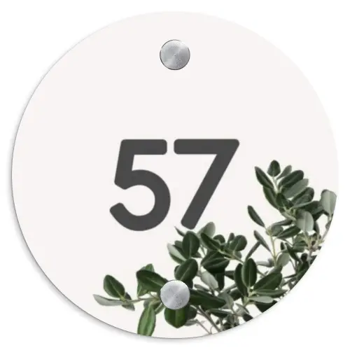 Wit met bladeren - Traditioneel Naambord Rond klein -3d