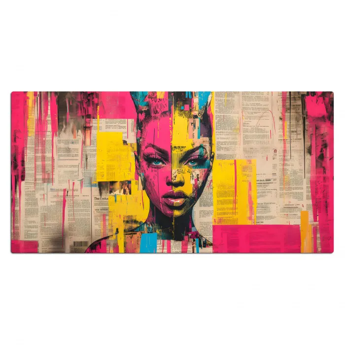 Vrouwengezicht - Krantenpapier - Abstract - Roze Muismat XXL klein -3d_leeg