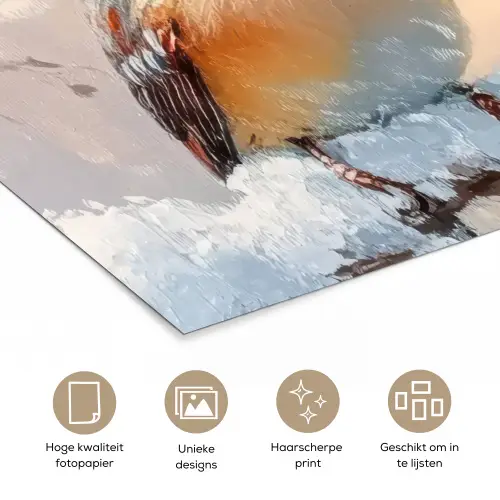 Vogels - Tak - Winter - Sneeuw poster papier klein -closeup_NL