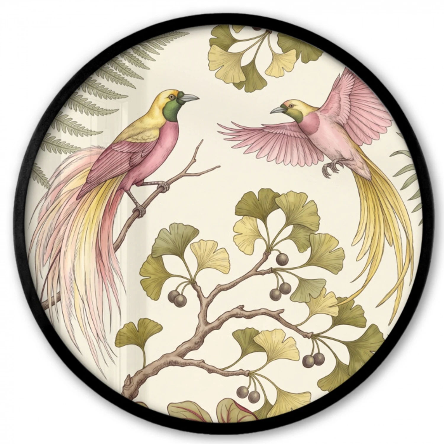 Vogels - Tropisch - Botanisch - Roze Fotolijst rond zonder passe partout klein -3d