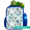 Zeedierenpatroon met dolfijnen, zeehonden en krabben Kinderrugzak - Blauw middel -inhoud_NL