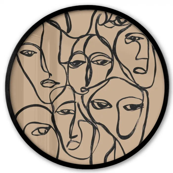 Gezichtenzee - Lijntekening - Abstract Fotolijst rond zonder passe partout klein -3d