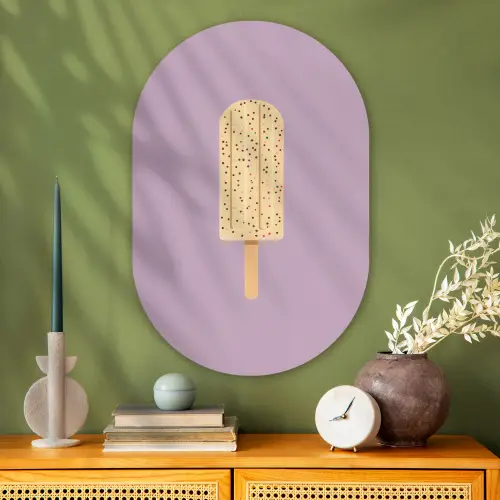 Beige - Ijsje - Spikkels Wandcirkel Ovaal Glas middel -sfeer2