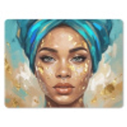 Portret - Vrouw - Schilderij - Blauw - Goud - Expressief muismat rubber klein -3d
