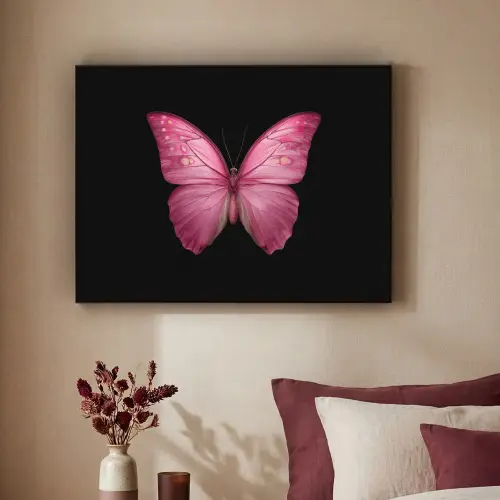 Vlinder - roze - Elegant Textielframe zwart klein -sfeer1