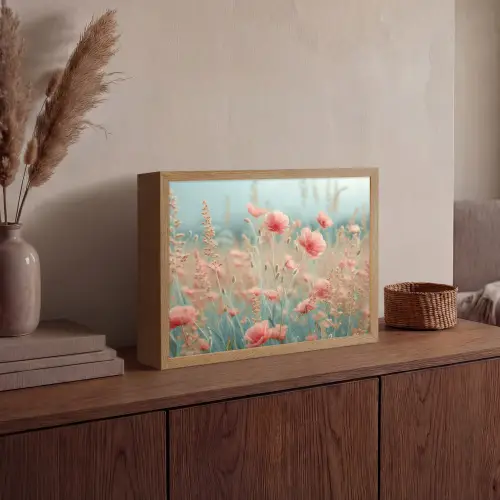 Bloemen - Natuur - Klaprozen - Bloemenveld Light Box met batterij (Wandlamp) middel -sfeer2