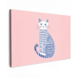 Kat - Illustratie - Minimalistisch - Roze Tuinposter op houten frame 2 cm dik klein -3d