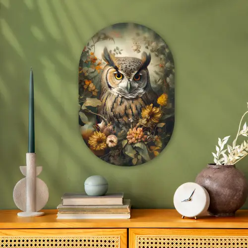 Uil - Vogels - Bloemen - Natuur Wandcirkel Ovaal Forex klein -sfeer2