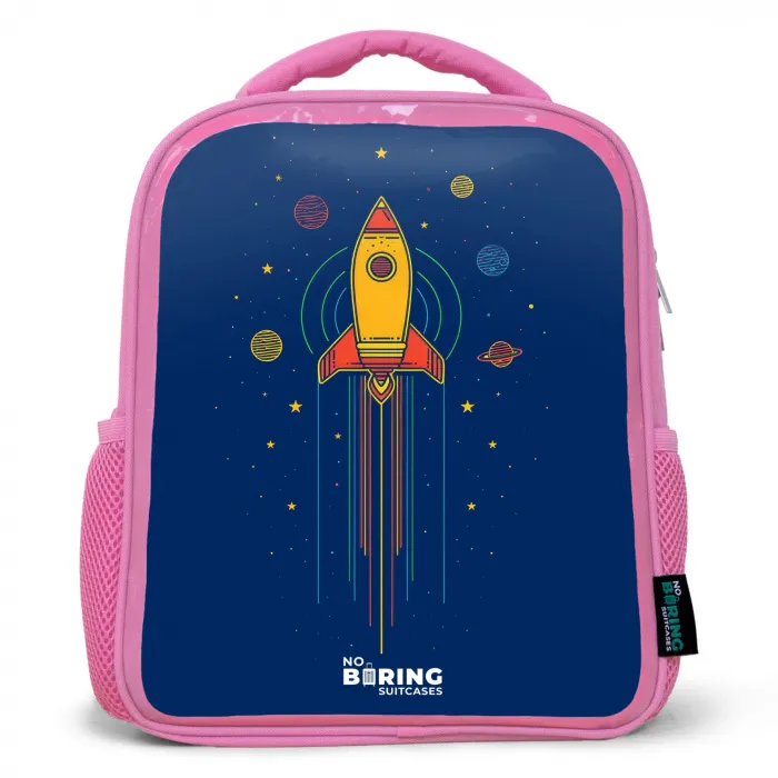 Raket - Planeten - Sterren Kinderrugzak - Roze middel -3d