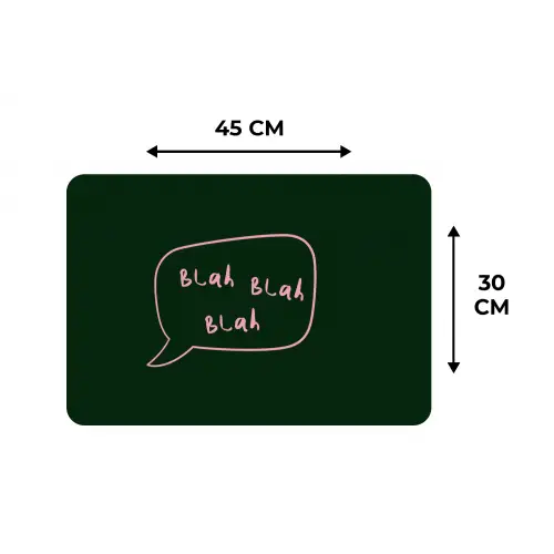 Tekstwolkje - Donkergroen - BLAH BLAH BLAH Placemat vinyl groot -specs