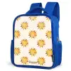 Lachende zonnetjes als patroon op beige achtergrond Kinderrugzak - Blauw middel -schuin