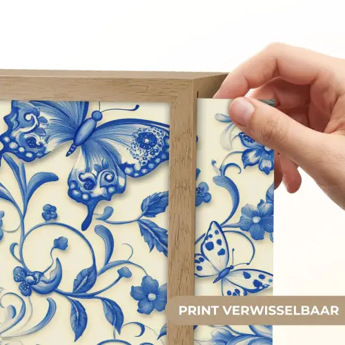 Vlinders - Bloemen - Blauw - Botanisch Light Box met batterij (Wandlamp) middel 907 -USP_websiteprintNL
