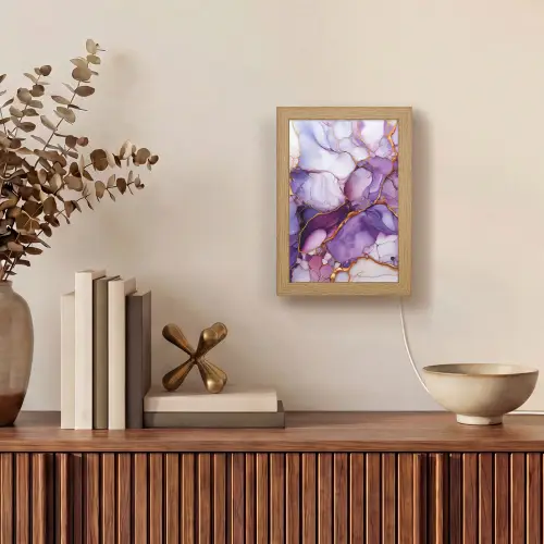 Marmer - Paars - Lila - Goud Light Box met kabel (Tafellamp) klein -sfeer2