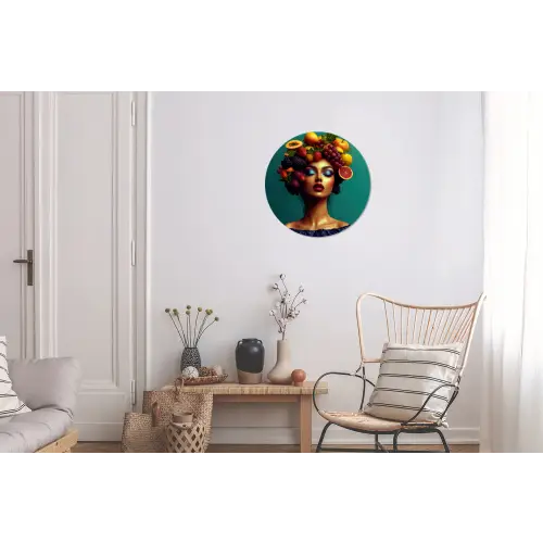 Vrouw - Hoodtooi - Tropisch - Fruit - Druiven Wandcirkel aluminium klein -woonkamer