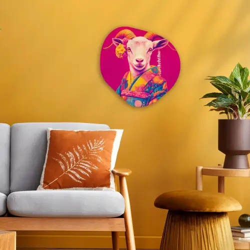 Geit - Hoorns - Kimono - Kleurrijk Wandcirkel Organisch Forex 3mm klein -sfeer4