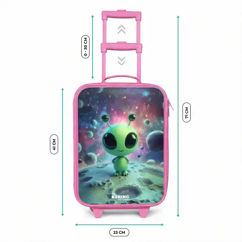 Groen buitenaards wezentje op maanlandschap Kinderkoffer - Roze klein -productfoto_formaten