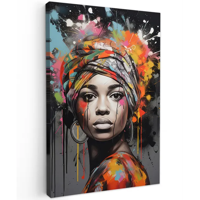 Vrouw - Hoofddoek - Graffiti - Zwart canvas 2cm klein -z3d