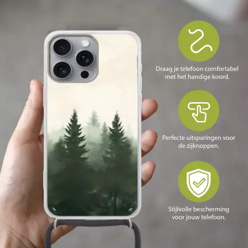 Sparren - Bomen - Groen - Beige Hoesje iPhone 16 Pro Max met koord klein -sfeer2_NL