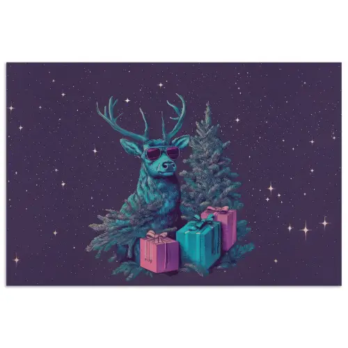 Rendier - Zonnebril - Neon - Kerstboom poster papier klein -3d