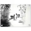 Eenden - Waterlelies - Riet - Zwart tuinposter los doek klein -3d