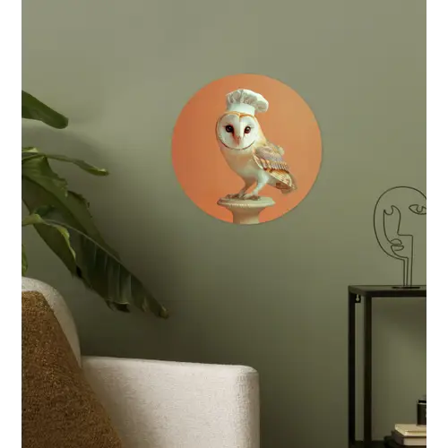 Kerkuil - Koksmuts - Oranje - Vogel Wandcirkel behangsticker klein -sfeer2