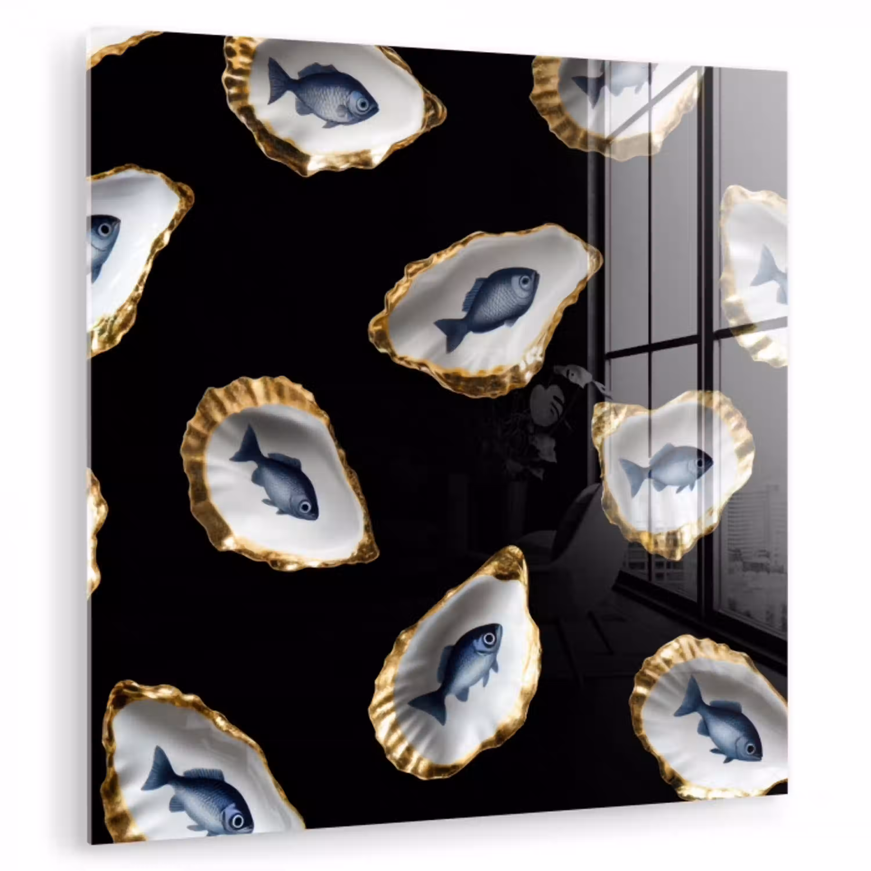 Oesters - Vissen - Blauw - Goud plexiglas 5mm klein -zzzproduct_nieuw