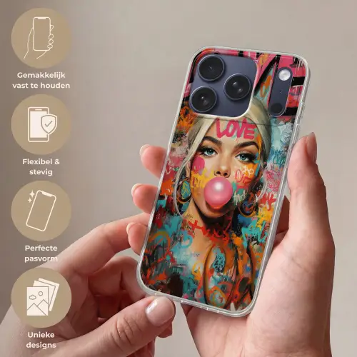 Vrouw - Kauwgom - Graffiti - Love Telefoonhoesje iPhone 17 Pro klein -sfeer3_NL