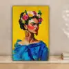 Frida Kahlo - Vrouw - Geel - Blauw - Bloemen canvas 2cm klein -sfeer1