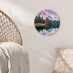 Bergen - Bos - Water - Lucht - Roze - Paars Wandcirkel kunststof plaat 5mm dik klein -sfeer5