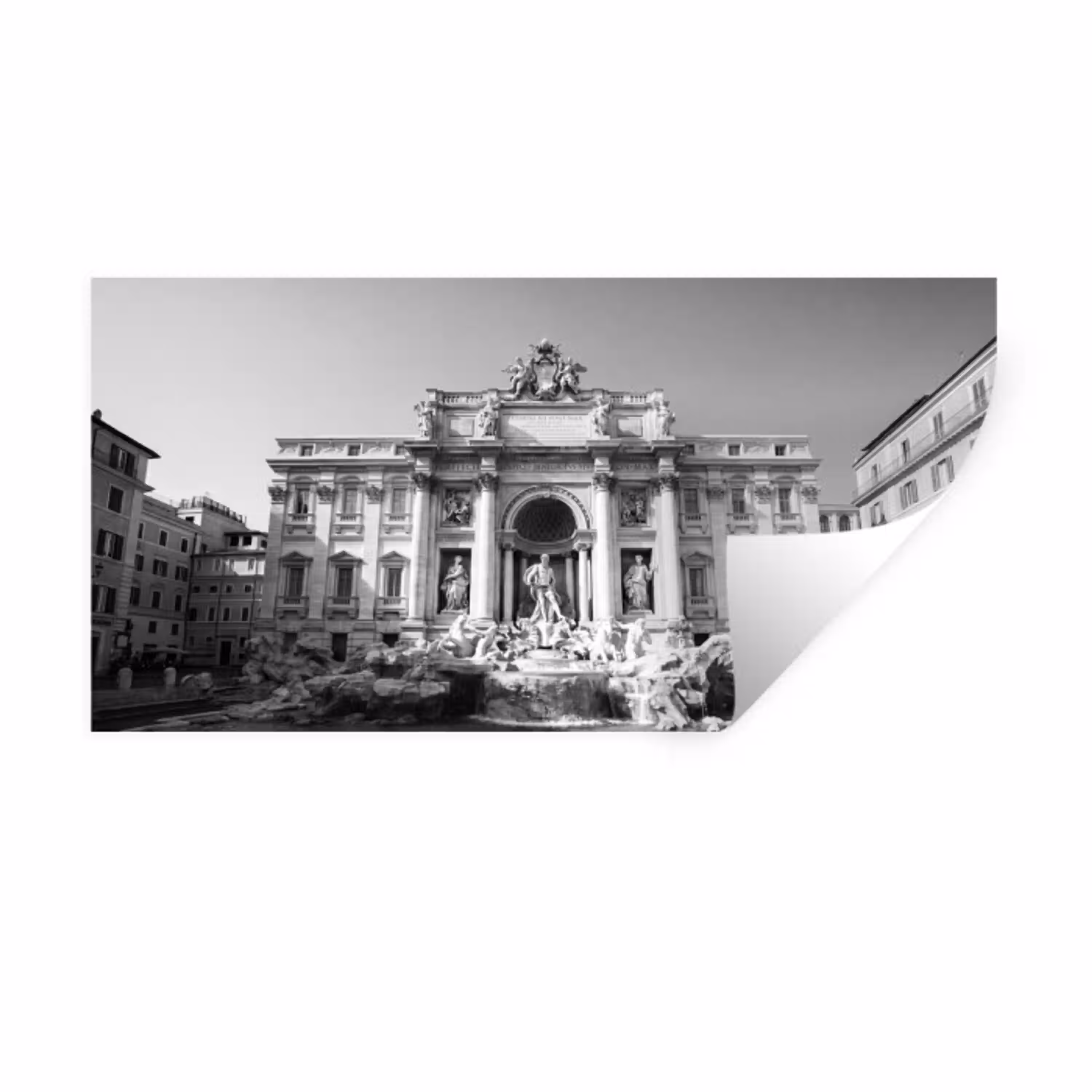 Fontein - Beelden - Architectuur - Zwart-wit Muursticker klein -3d