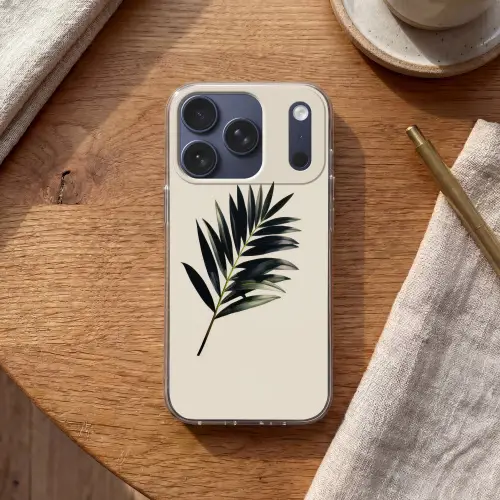 Palmblad - Subtiel - Groen - beige Telefoonhoesje iPhone 17 Pro klein -sfeer1