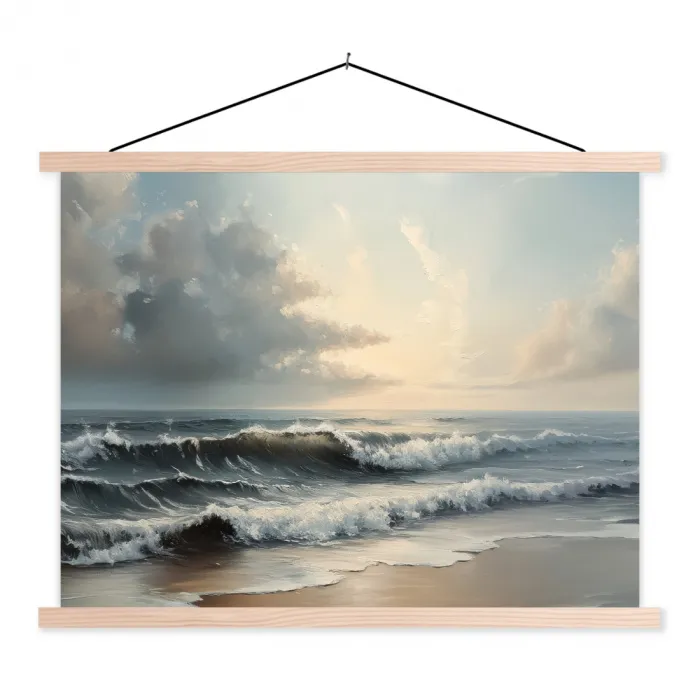 Strand - Zee - Zonsondergang textielposter latten blank klein -3d