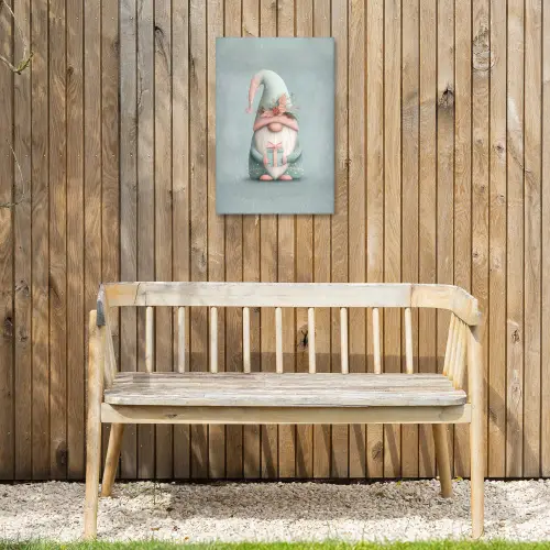 Kerstgnome - Cadeau - Groen Tuinposter op houten frame 2 cm dik klein -sfeer4