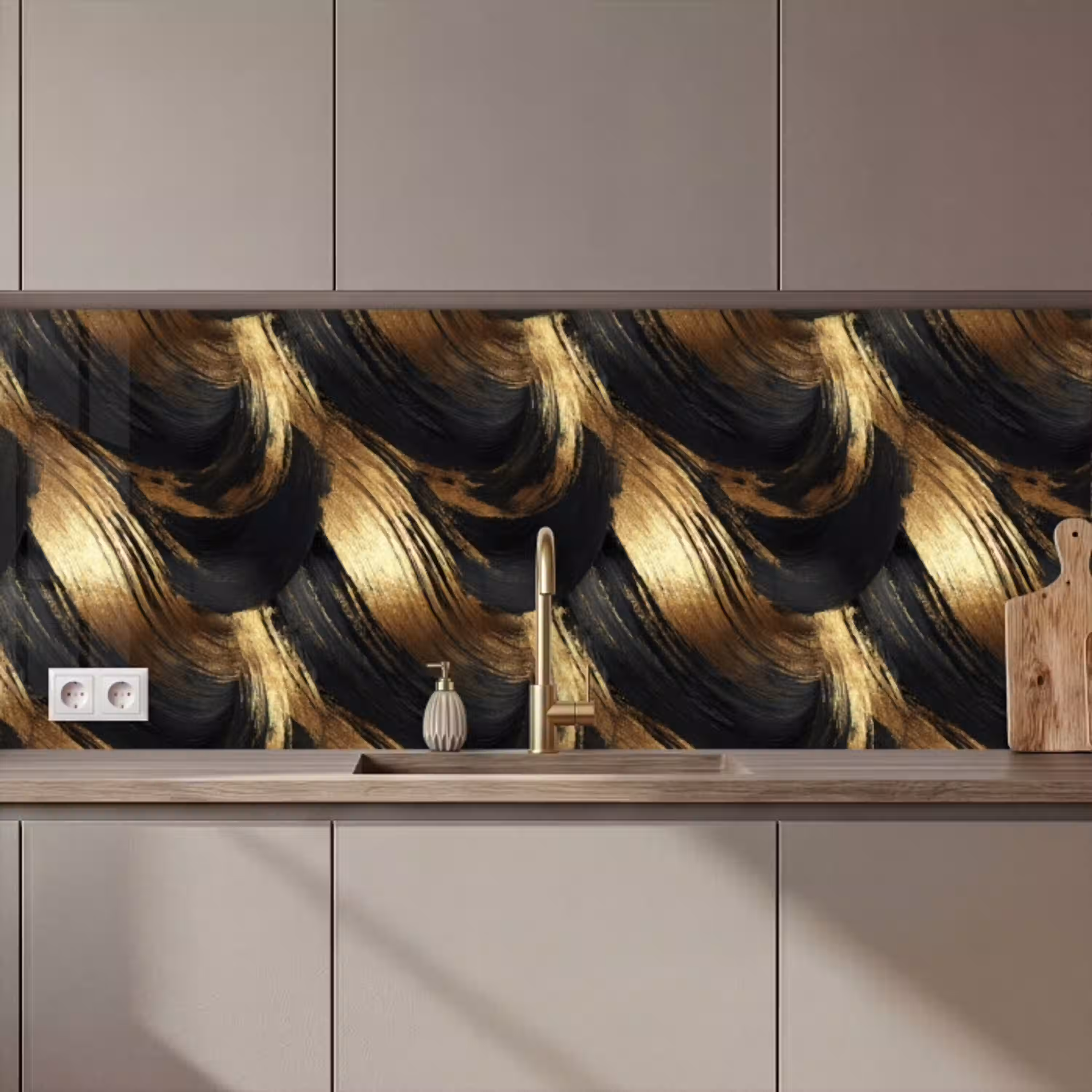Verfstreken - Abstract - Goud - Zwart keuken achterwand 2 middel 871 zz_3dshopping